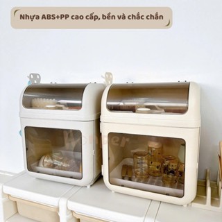 Kệ khay úp chén bát, hộp úp bình sữa size to 2 tầng tiện lợi có nắp đậy [BabyUS]