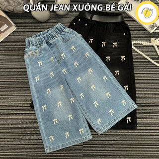  Quần JEANS xuông xanh in Nơ trắng tràn bé gái cao cấp   15-50kg  