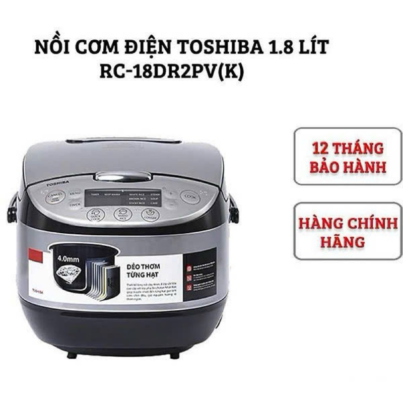 Nồi cơm điện tử TOSHIBA RC-18DR2PV(K) 1.8 Lít HÀNG CHÍNH HÃNG - Bảo hành 12 tháng