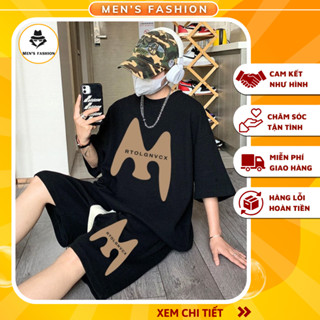 Bộ cộc tay Fom rộng nam mùa hè,thể thao đa năng quần short áo phông hai mảnh bộ đồ phong cách Hàn Quốc đẹp trai M001
