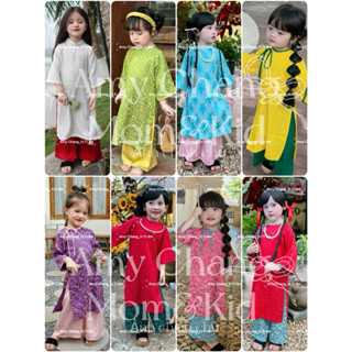 Áo Dài Cho Bé Gái Chất Vải Gấm Cao Cấp Bao Gồm Áo , Quần (Ảnh Thật Shop Chụp)