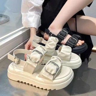 Sandal nữ tăng chiều cao quai nhún khóa kim loại , dép đế bệt êm chân đi học đi chơi mã 55