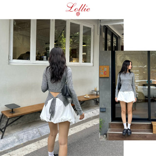LOLLIE STUDIO - Áo len nữ mỏng dài tay thu đông cổ thuyền buộc nơ lưng Aria Top TKP218 thiết kế cao cấp co giãn mềm mại