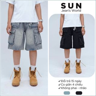 Quần Short Đùi Jean Denim Baggy Nam Túi Hộp BigSize 2 Màu Ngắn nhà SUN Style Thời Trang Cao Cấp