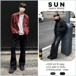  Quần Jean Ống Loe Denim Đen Cạp Cao Nam Nữ Che Mọi Khuyết Điểm Quần Rin Đẹp SUN Style Thời Trang Phong Cách Hàn Quốc 