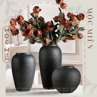 Bộ 3 Bình Gốm Men Đen Sủi Sôi Cắm Hoa Tươi Trang Trí Gốm Bát Tràng | Gốm Mộc Miên
