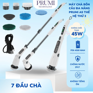 Máy Cọ Nhà Vệ Sinh PRUMI A5 Thế Hệ 3  - Chổi Cọ Điện Đa Năng, 8 Đầu Cọ Thay Thế, Pin 120 Phút, Làm Sạch Hiệu Quả