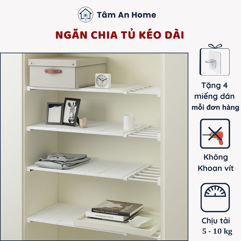 Kệ Chia Ngăn Tủ Quần Áo Tủ Bếp Tủ Giày - Dụng Cụ Chia Ngăn Tủ - Thanh Chia Ngăn Không Cần Vít (TâmAn Home)