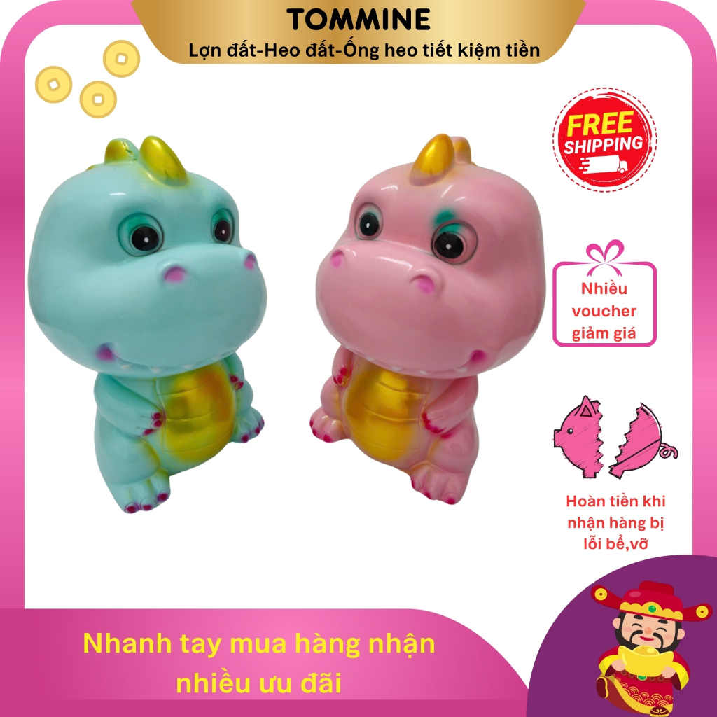 Lợn Đất, Heo Đất,Ống Heo Tiết Kiệm Tiền hình khủng long bụng vàng đáng yêu cute sắc nét,trang trí để