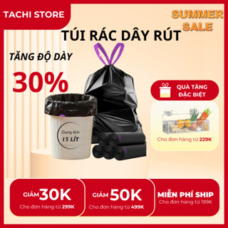 Túi đựng rác có dây rút size đại 55x60cm TACHI STORE thế hệ mới phân hủy sinh học, chịu lực, tiện dụng và tiết kiệm