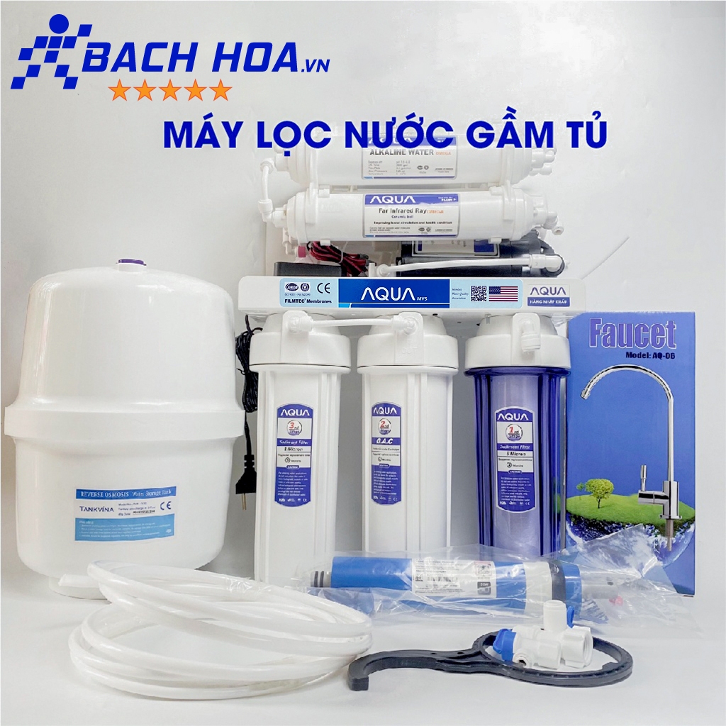 Máy lọc nước RO AQUA không vỏ tủ chính hãng lắp gầm tủ bếp UỐNG TRỰC TIẾP tại vòi Bảo hành 12 tháng