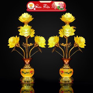 Đèn Bàn Thờ Bình Hoa Sen Lưu Ly 5 Bông, 7 Bông, 9 Bông Led Đổi Màu CHÂN THIỆN MỸ, Đồ Thờ Cúng, Trang Trí Bàn Thờ Cao Cấp