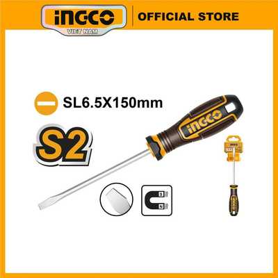 Tua vít dẹp cỡ đầu 6.5mm INGCO HSDSL6150 dài 150mm chất liệu S2, SL6 có rãnh (từ tính)