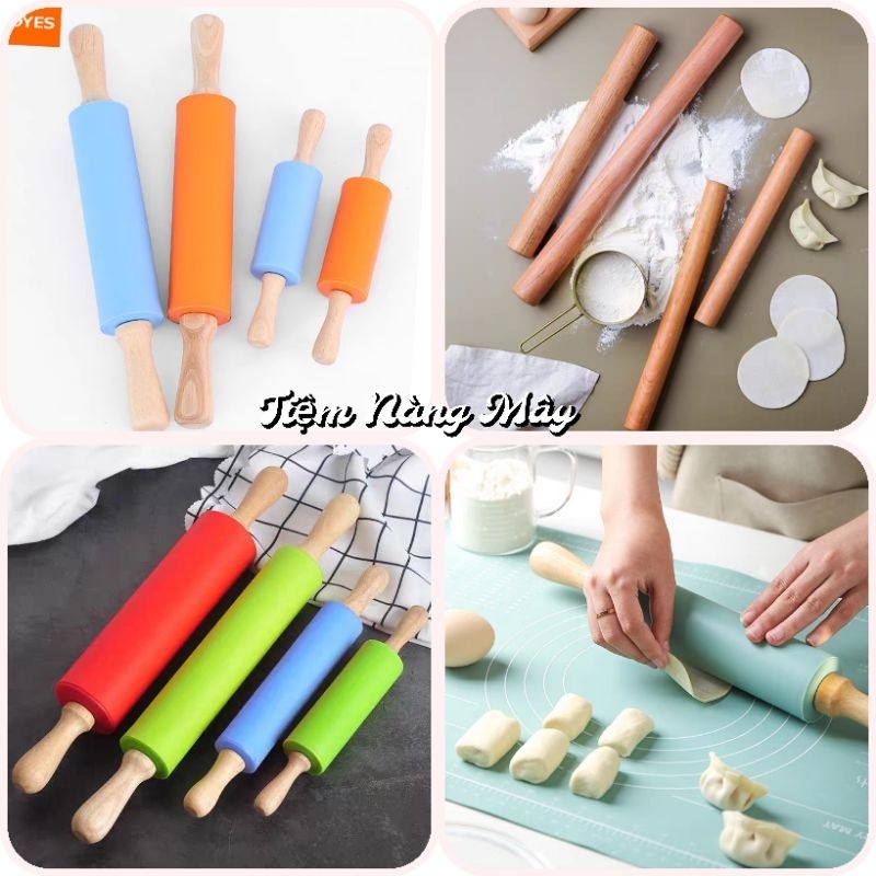 Cây lăn bột, cây cán bột gỗ 28cm, cán bột silicon
