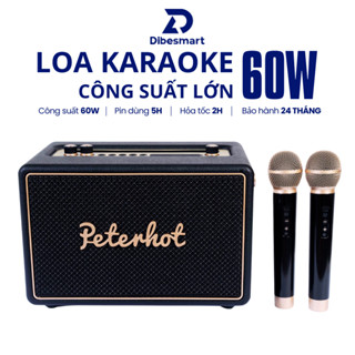 Loa Karaoke Bluetooth Peterhot A200 DIBESMART, Loa Kèm 2 Mic, Công Suất Lớn 60W, Kiểu Dáng Retro, Âm Thanh Sống Động