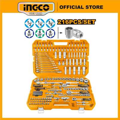 Bộ 216 món công cụ INGCO HKTHP22161 đa năng mở bulong, cờ lê, tua vít, đầu vít chuyển đổi chính hãng