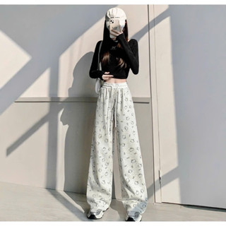 Quần Ống Rộng Nữ Hoạt hình Hello Kitty - Quần Nữ Phối Cạp Trắng In Hình Kitty 3 Màu Dáng Dài Phong Cách Dễ Thương.