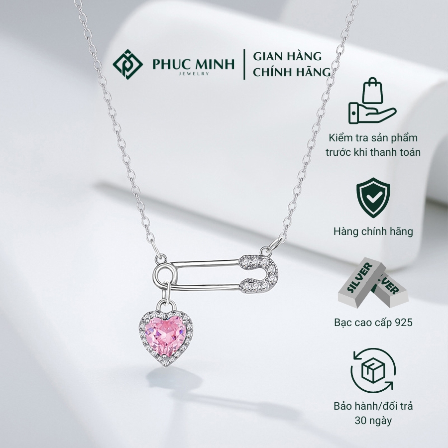 Dây chuyền bạc PMJ vòng cổ nữ bạc S925 mặt khóa trái tim Safety Pin Heart PMJS0562 Phúc Minh Jewelry