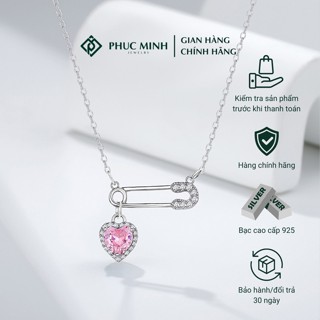 Dây chuyền bạc nữ PMJ mặt khóa trái tim Safety Pin Heart trái tim nhiều màu Phúc minh Jewelry
