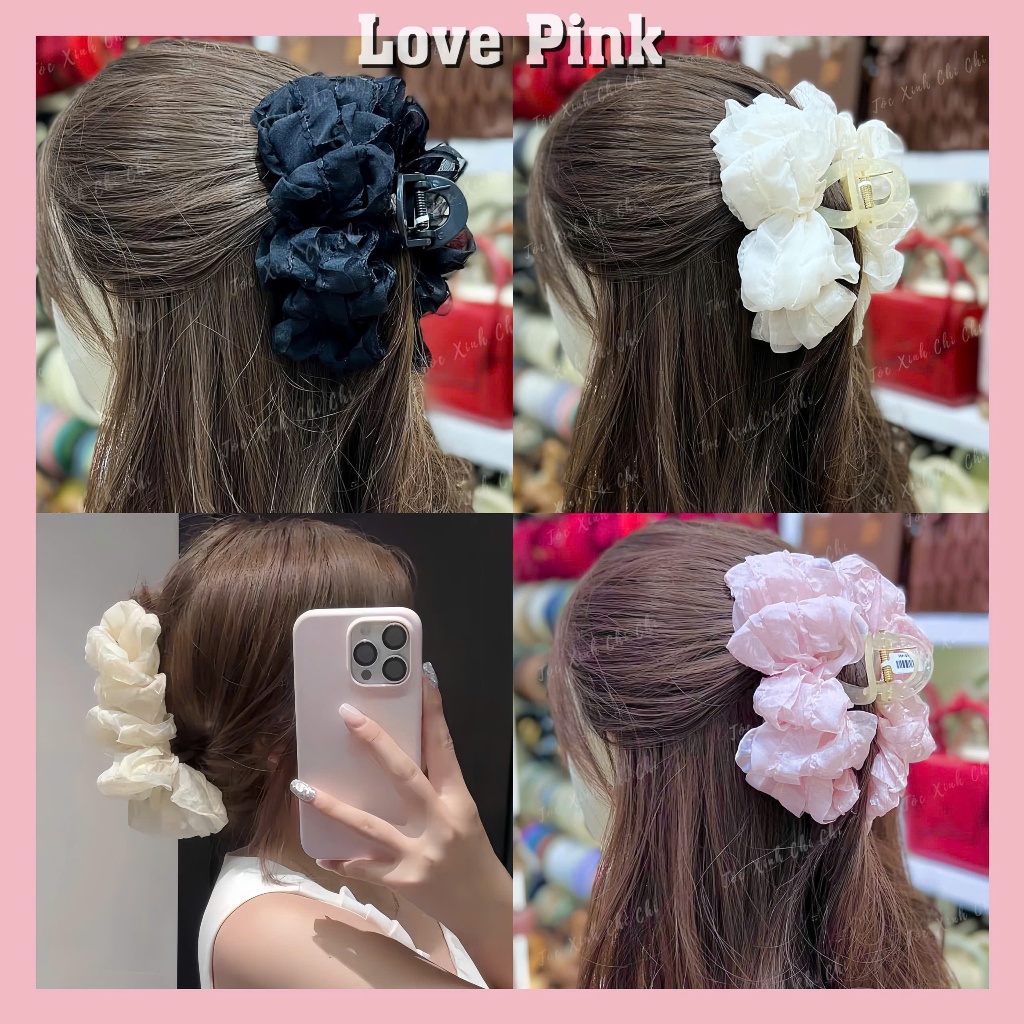 Kẹp tóc vải voan nhiều lớp loại phồng vừa kẹp càng cua size 13cm phong cách Hàn Quốc (KC188)