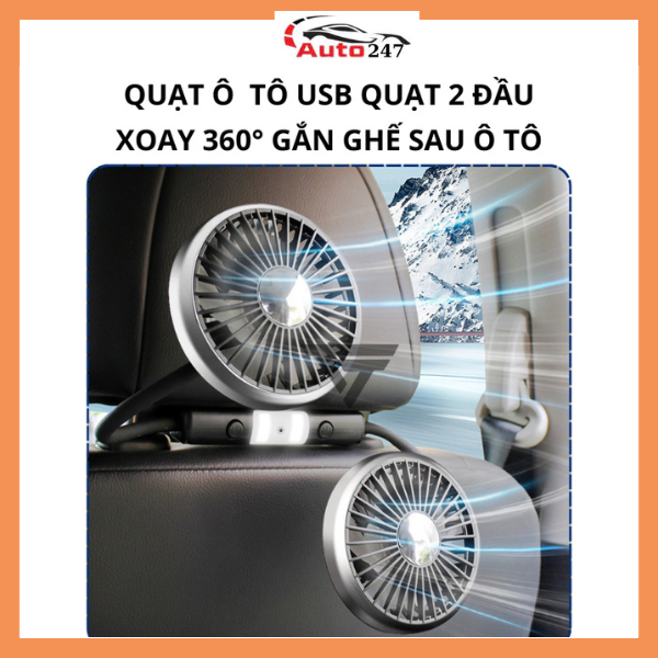  Quạt F310 đôi Ô Tô USB Quạt 2 Đầu Xoay 360° gắn ghế phụ xe ô tô 