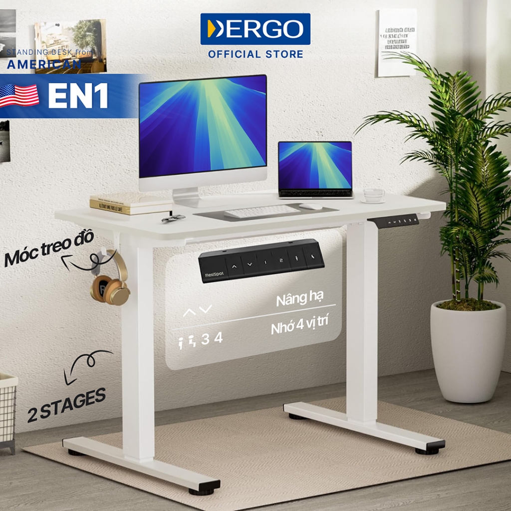 Bàn Làm Việc Đứng DERGO Flexispot EN1-1206 Bàn Nâng Hạ Chiều Cao Động Cơ Điện