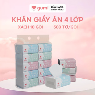 Xách 10 gói giấy ăn cao cấp Gumi 3 lớp / 4 lớp mềm mịn, tiện lợi Khăn Giấy để Phòng Khách