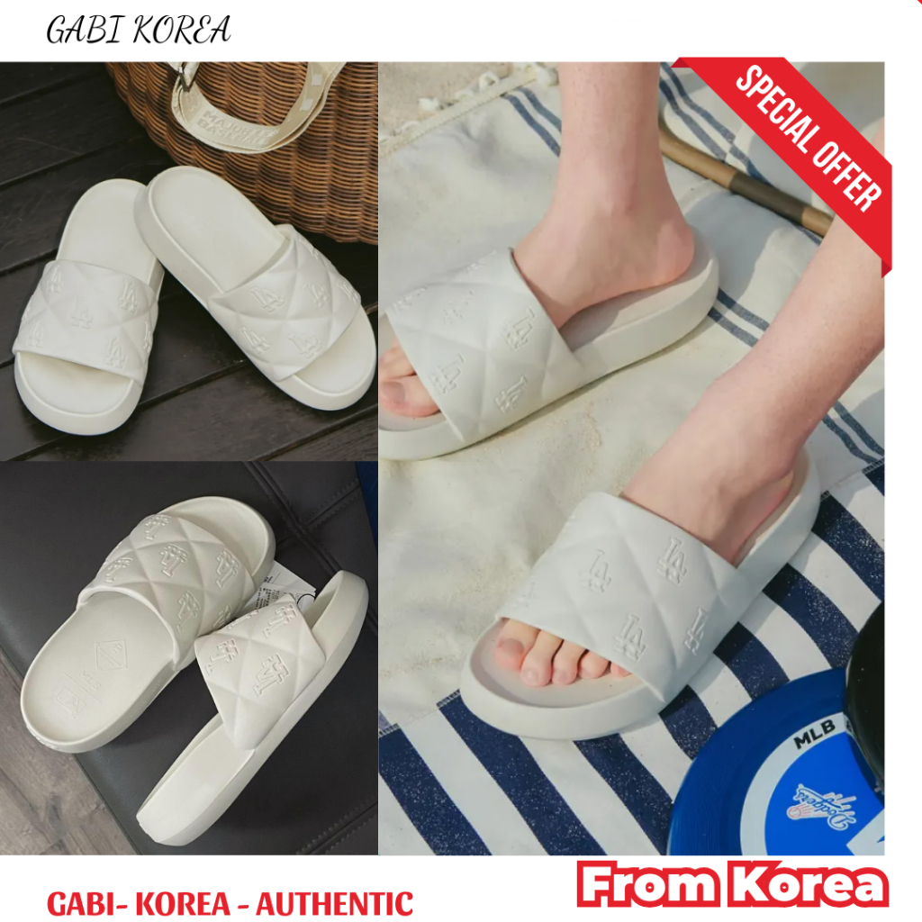 [Auth MLB] Dép MLB Chunky Bouncer Slide LA Dodgers trắng