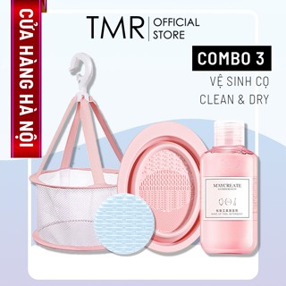 Bộ Vệ Sinh Cọ Trang Điểm TMR – Combo Gồm Khay, Nước Rửa, Giỏ Phơi Cọ Tiện Lợi