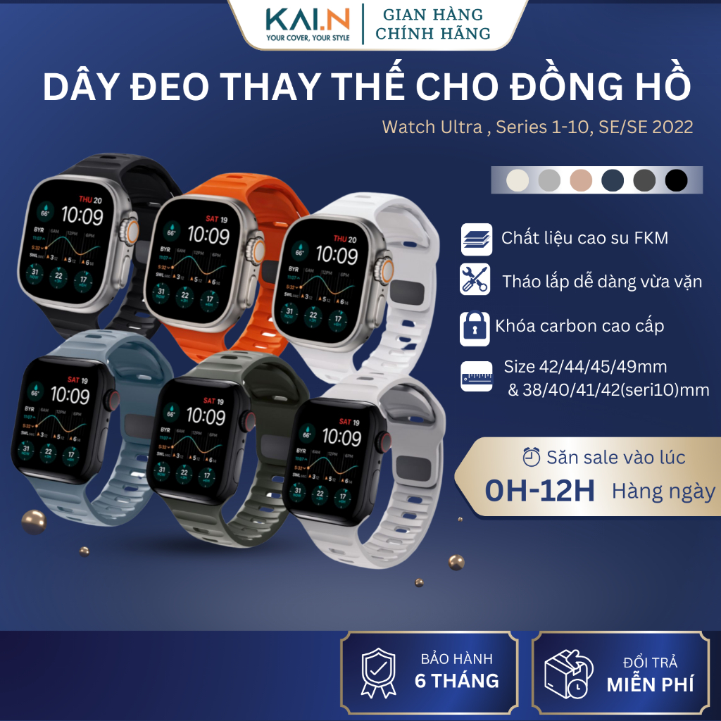 Dây Apple Watch Sport Carbon Kai.N – Dây Apple Watch Ultra / Series 1-11 SE Cao Su Thể Thao Thoáng K