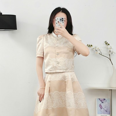 Set Đồ Nữ 𝐂𝐂𝐇𝐀𝐓 Dáng Xòe Lami Tay Xếp Ly Bồng Chất Liệu Tafta Cao Cấp 24BNB5001XT