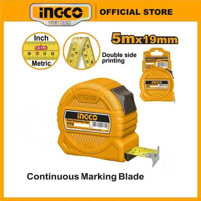 Thước đo cuộn thép INGCO HSMT39519 5mx19mm, HSMT39525 5mx25mm hệ mét và inch vỏ nhựa ABS nguyên chất