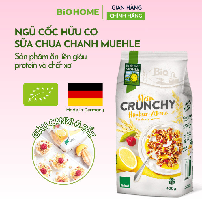 Ngũ cốc giòn vị sữa chua chanh hữu cơ Muhle ĐỨC 400g