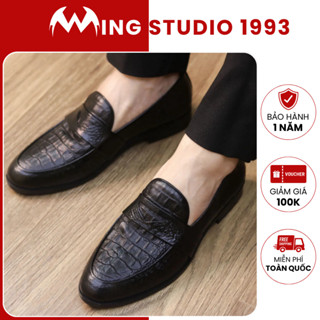 Giày Tây Nam Công Sở Dập Vân Cá Sấu Đế Khâu Chắc Chắn Cao 3cm Thời Trang Hàng Ngày Mã X091 Full Box