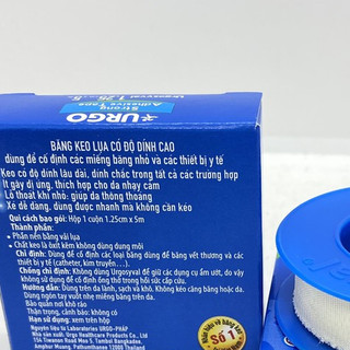 Băng keo lụa có độ dính cao Urgo syval Strong Adhessive size 1.25cm x 5m cố định băng gạc (1 cuộn)