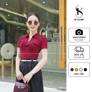 AC02 - Áo Thun Nữ Cổ V Xoắn Ngực Ôn Body Chat Thun Rayon Co Giãn Mềm Mịn Đẹp Thanh Lịch Sang Trọng