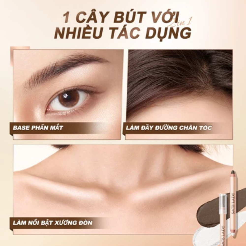 Bút Tạo Khối SACE LADY Hai Đầu Bút Kẻ Bọng Mắt Trang điểm Mượt Mà Tự Nhiên Lâu Trôi BXK COSMETICS