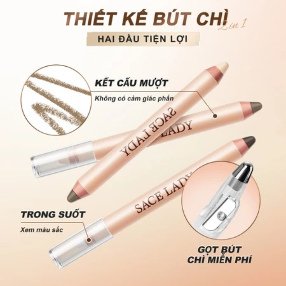 Bút Tạo Khối SACE LADY Hai Đầu Bút Kẻ Bọng Mắt Trang điểm Mượt Mà Tự Nhiên Lâu Trôi BXK COSMETICS