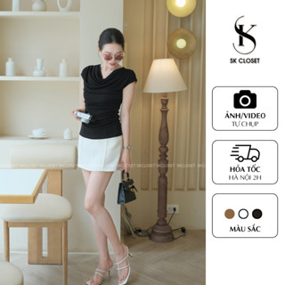 Áo Thun Cổ Đổ Thanh Lịch Thiết Kế Tay Chờm Nhún Eo Sang Trọng Chất Liệu Thun Nhũ Cao Cấp Nhẹ Mát, Mềm Mịn