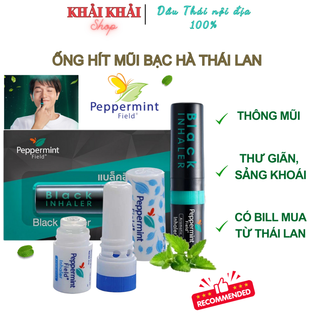 Ống hít mũi bạc hà Peppermint inhalor, Ống hít mũi Thái Lan 2 đầu giúp thông mũi, thư giãn giảm stre