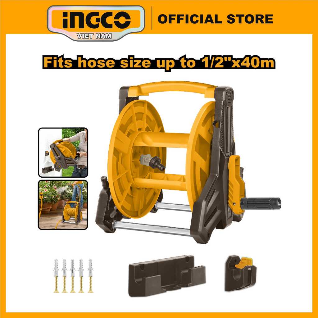 Rulo cuốn dây rửa xe cao áp cuộn ống nước có thể treo tường INGCO HHR40122 quấn quanh ống nước 1/2" 