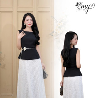 Áo Kiểu Nữ Công Sở EMY Thời Trang A2048 Chất Linen Sang Trọng Kèm Thắt Lưng, Thiết Kế Nền Đen