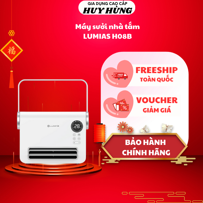 Máy sưởi nhà tắm Ceramic Lumias H08B, làm ấm nhanh, phù hợp phòng 7-10m², hẹn giờ 24 tiếng