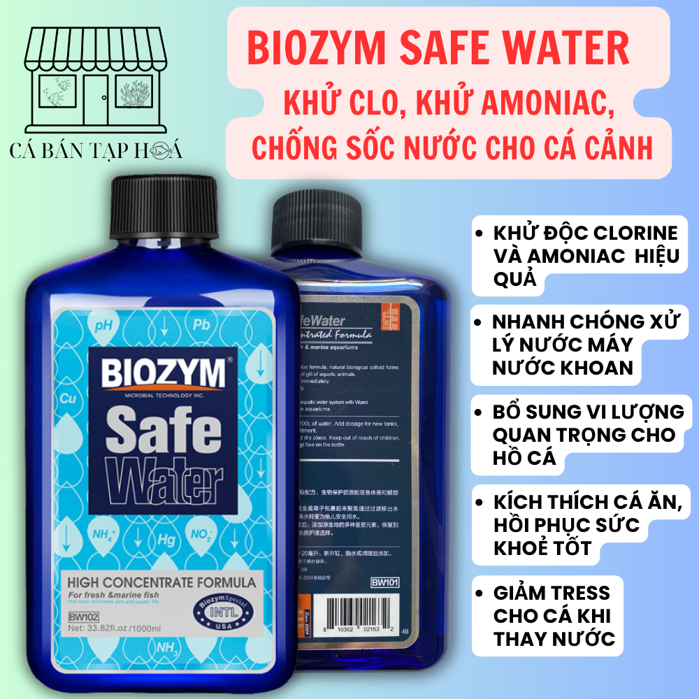 Biozym Safe Water 350ml - Khử Clo, khử Ammonia và chống Shock cá cảnh