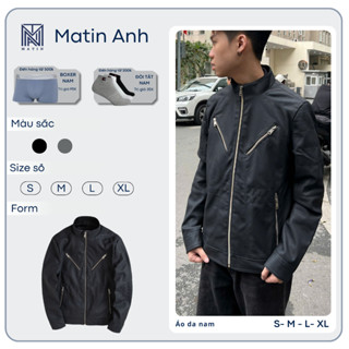  Áo khoác da nam cổ tàu form rộng da PU bền mịn co giãn thiết kế khóa kéo trước có lớp gió bên trong 