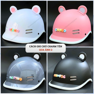 Nón bảo hiểm nửa đầu dáng cá heo màu trơn kèm phụ kiện tai gấu, charm chữ siêu hot, mũ bảo hiểm chính hãng Long Thanh