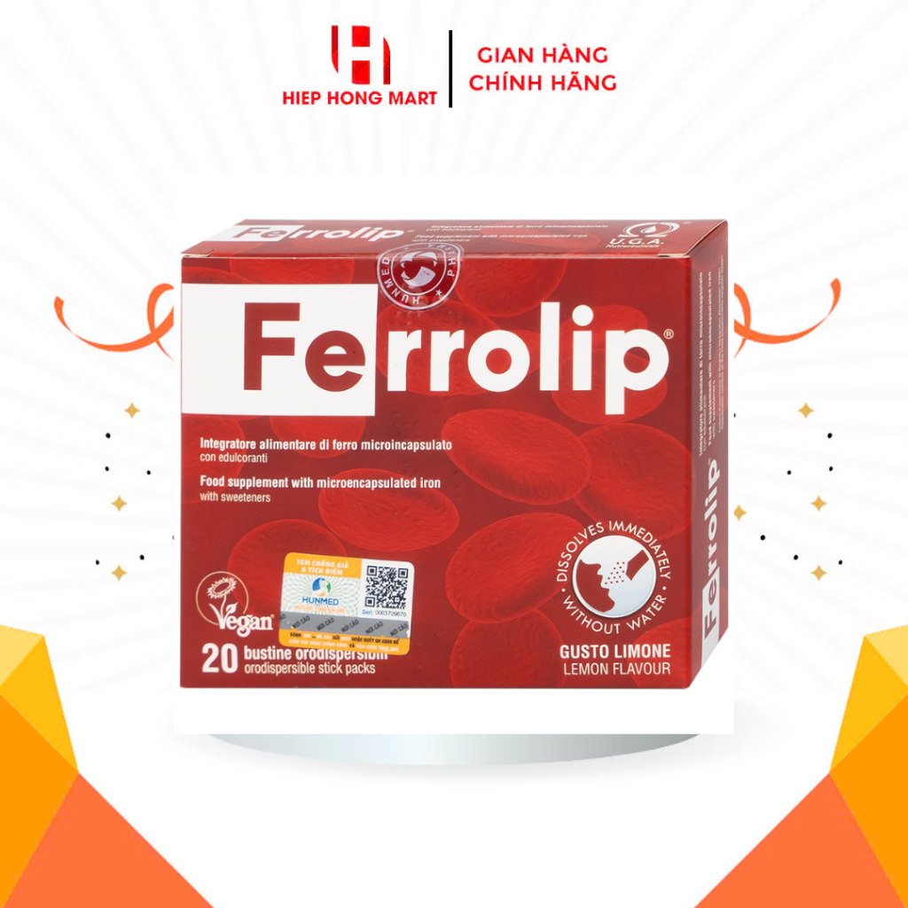 Sắt Ferrolip Cho Bà Bầu - Hỗ Trợ Giảm Nguy Cơ Thiếu Máu, Thiếu Sắt (Hộp 20 Gói)