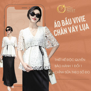Áo Bầu Mùa Hè Công Sở Đẹp Mặc Mát Chất Ren Nổi Lót Lụa Mềm Mịn Thiết Kế Chính Hãng Glam Nest VIVIE AS056