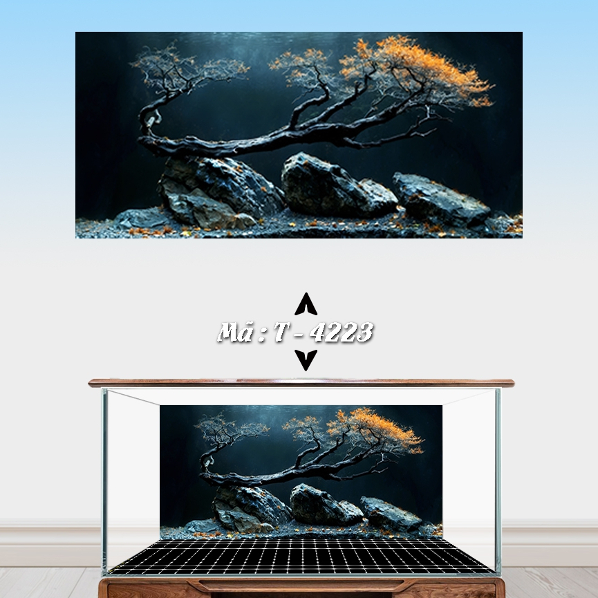 Tranh 3D Bể Cá Cảnh Mẫu Thủy Sinh Lũa - Tranh Bể Cá Dành Cho Cá Lóc - Sẵn Keo Dán - Tặng Kèm Bộ Dụng