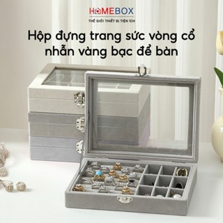 Hộp Đựng Trang Sức Chia Ngăn Để Bàn Khay Đựng Trang Sức Vải Nhung Bảo Quản Bông Tai Đồ Trang Điểm
